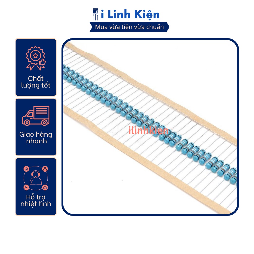 Điện trở vạch 1W 1K 1% chân đồng (10c)