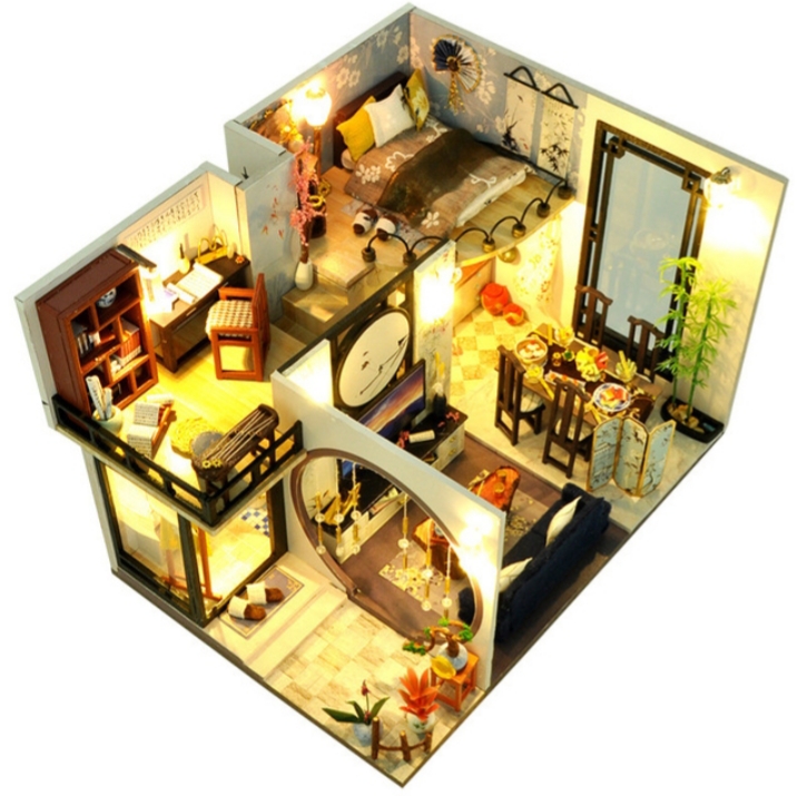 Mô hình nhà gỗ DIY - Friendly House có mica che bụi