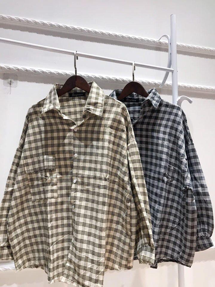 Áo sơ mi kẻ caro uzzang form rộng ( áo sơ mi oversize nam nữ dài tay)