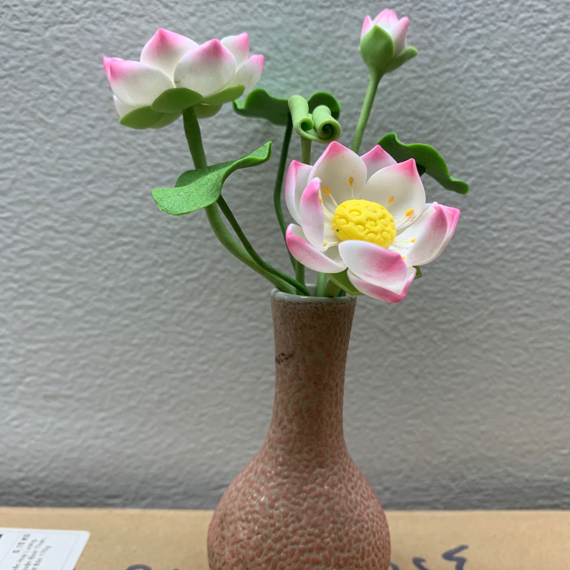 Bình hoa sen đất sét cổ cao hoa size mini L