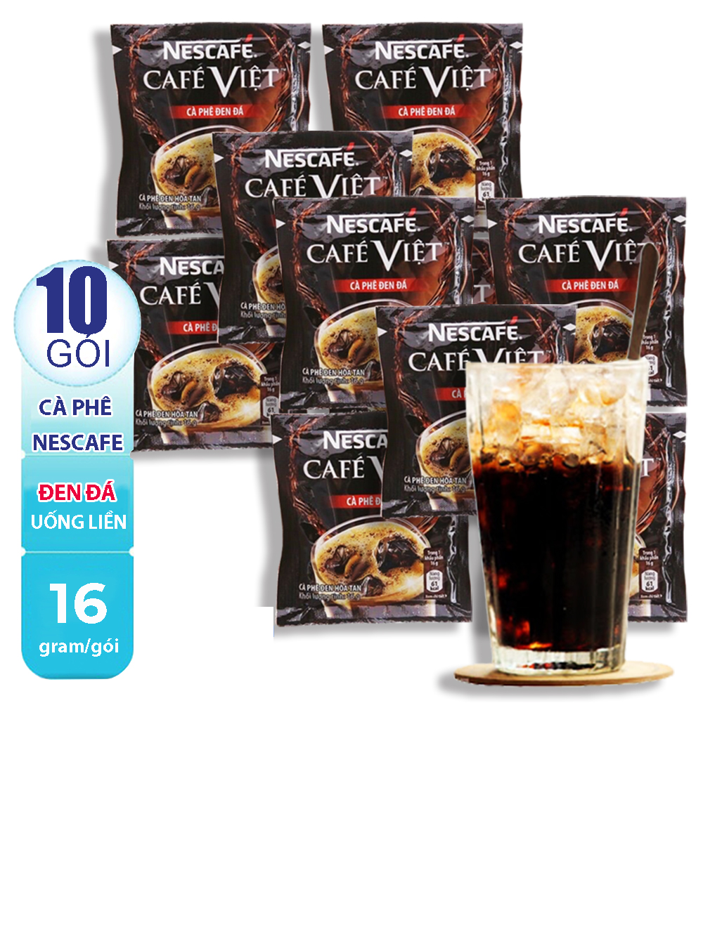 Dây 10 gói Cà phê đen đá NesCafé Café Việt