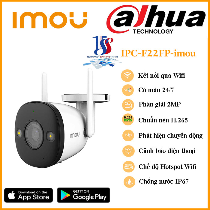 Camera wifi,camera imou ngoài trời bullet F22FP phân giải 2MP,Fullcolor,không đàm thoại,chống nước–Hàng chính hãng BH24T