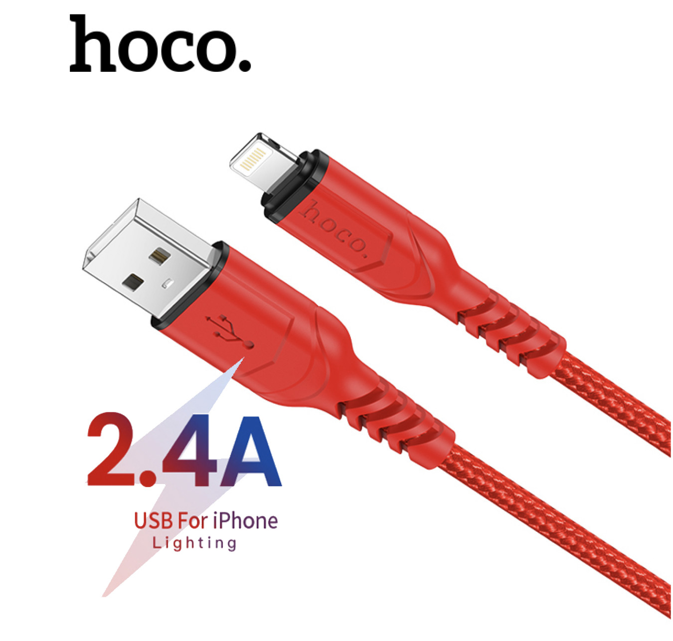 Cáp sạc Hoco X59 Lightning USB sạc nhanh 2.4A, bện dù chống gãy gập bền bỉ dành cho iPhone/iPad/Airpod, dài 1m/2m