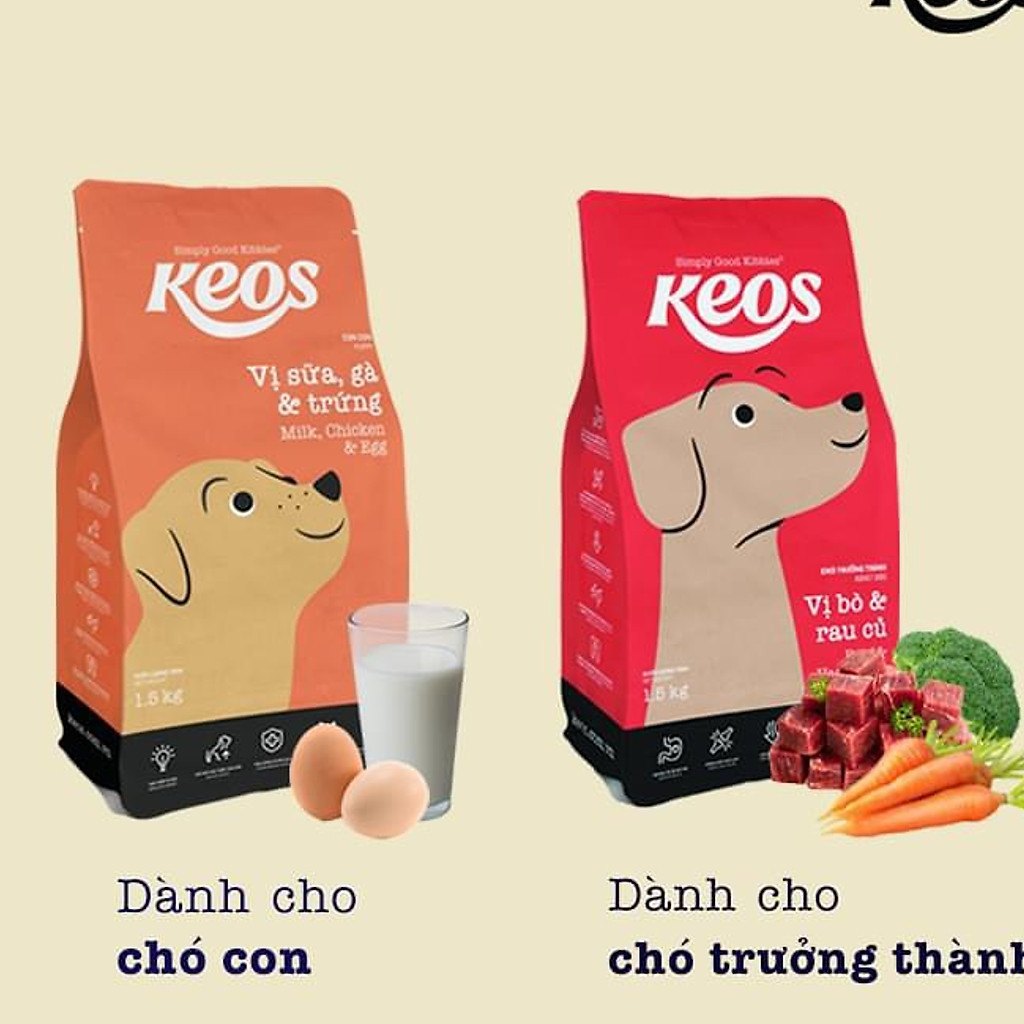 Thức ăn hạt cho chó con/chó trưởng thành Keos 1.5KG - Petemo Pet Shop