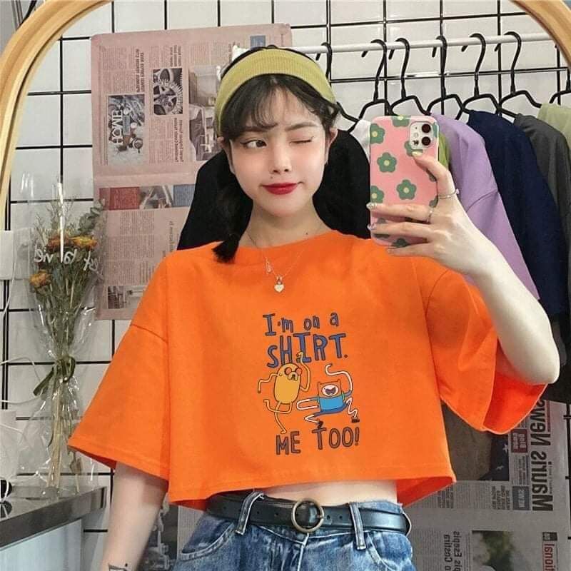 [HCM]Áo croptop tay lỡ in hình cartoon