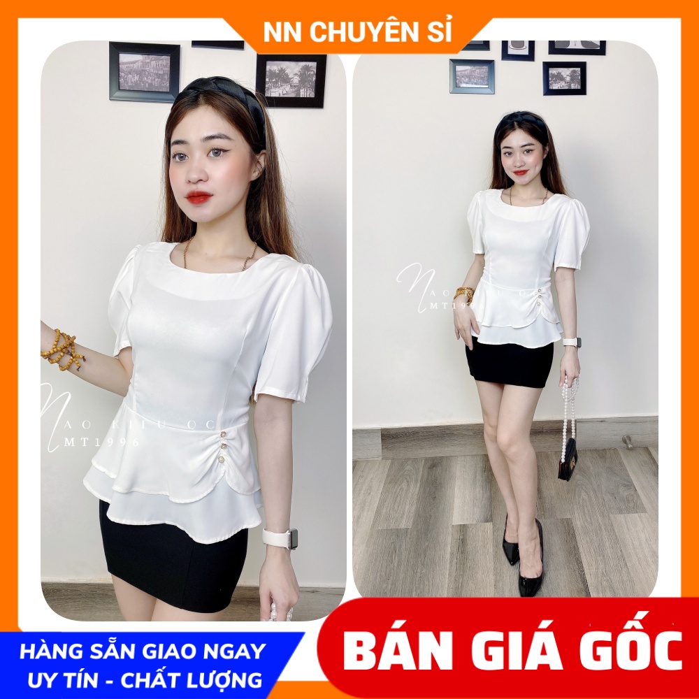 Áo kiểu công sở cho nữ dáng peplum cổ tròn phối cườm  - chất vải kate lụa mềm mịn cao cấp 🛑 Áo công sở nữ 🛑 Áo kiểu chất đẹp ❤ Áo tay ngắn phồng 🛑 Áo cổ V ❤ Áo kiểu cao cấp  MT1996