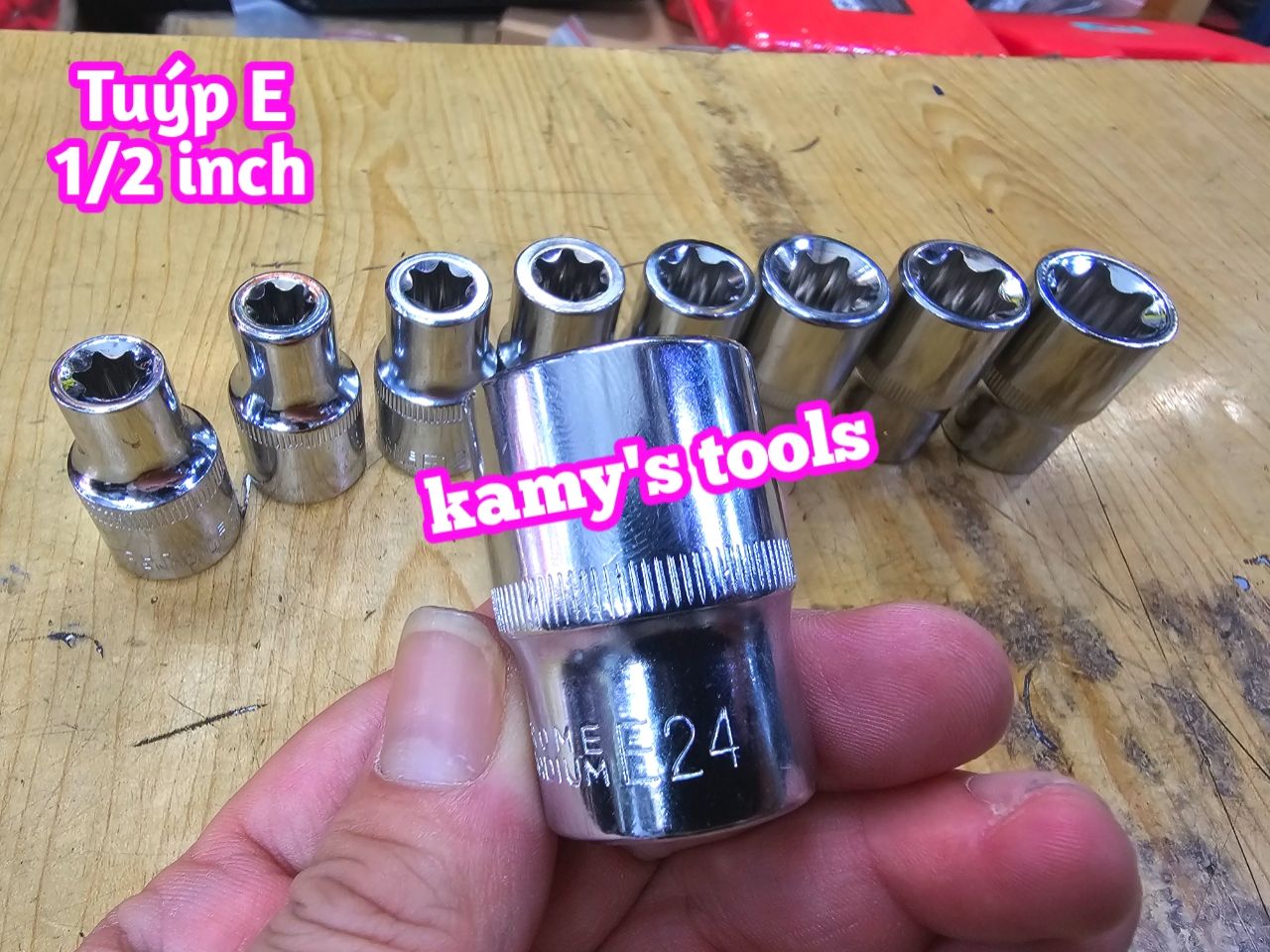 [HCM]Bộ Tuýp E 9 Cục Thép lỗ 1/2 inch Chrome Vanadium E10-E24 Bộ Khẩu E Đầu Khẩu E