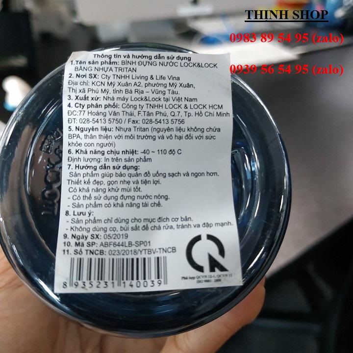 bình nước nhựa lock&lock 500ml - bình lock&lock tiger