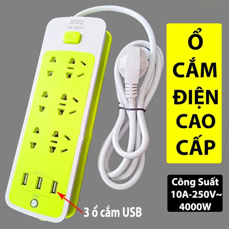 Ổ Cắm Điện Xanh Đa Năng Chống Giật Có 3 Cổng USB Sạc Điện Thoại – Sạc Trực Tiếp – Tiết Kiệm Điện