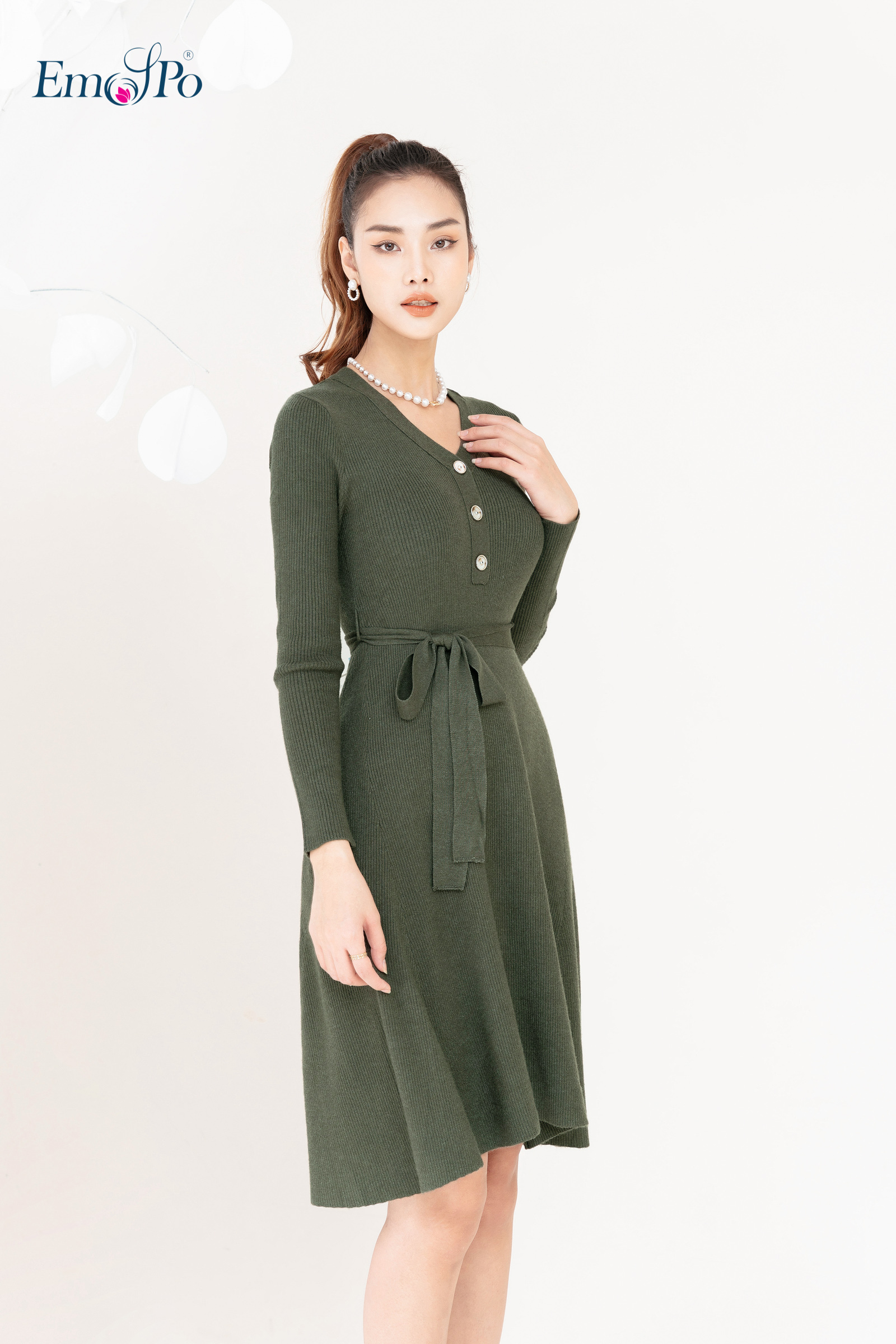 Đầm Len Cổ Tim Dáng Xòe Có Đai Emspo Dll0015