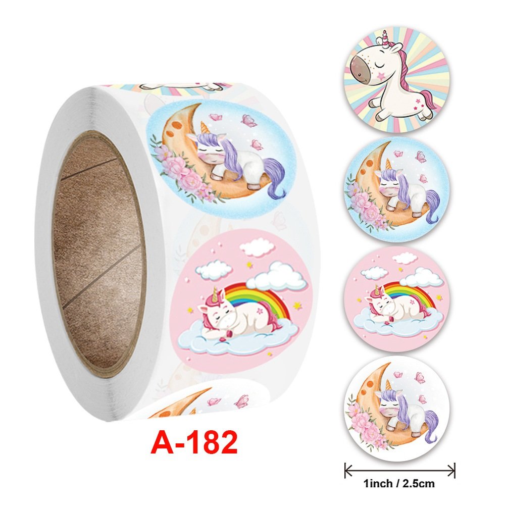 Cuộn 500 tem Sticker Hình Kỳ Lân Dễ Thương - 2.5cm