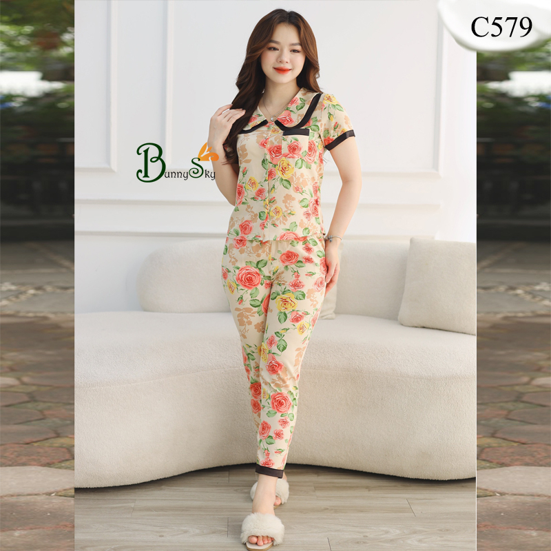 [BunnySky] Quần áo nữ chất lụa hàn mềm mịn mát, đồ bộ mặc nhà không nhăn
