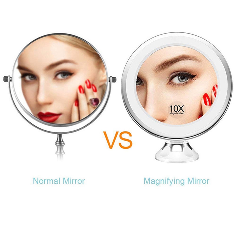 Makeup Vanity Mirror Portable with LED Light Suction Cup 360° Rotating Makeup Glass Home Desktop Bathroom Travel