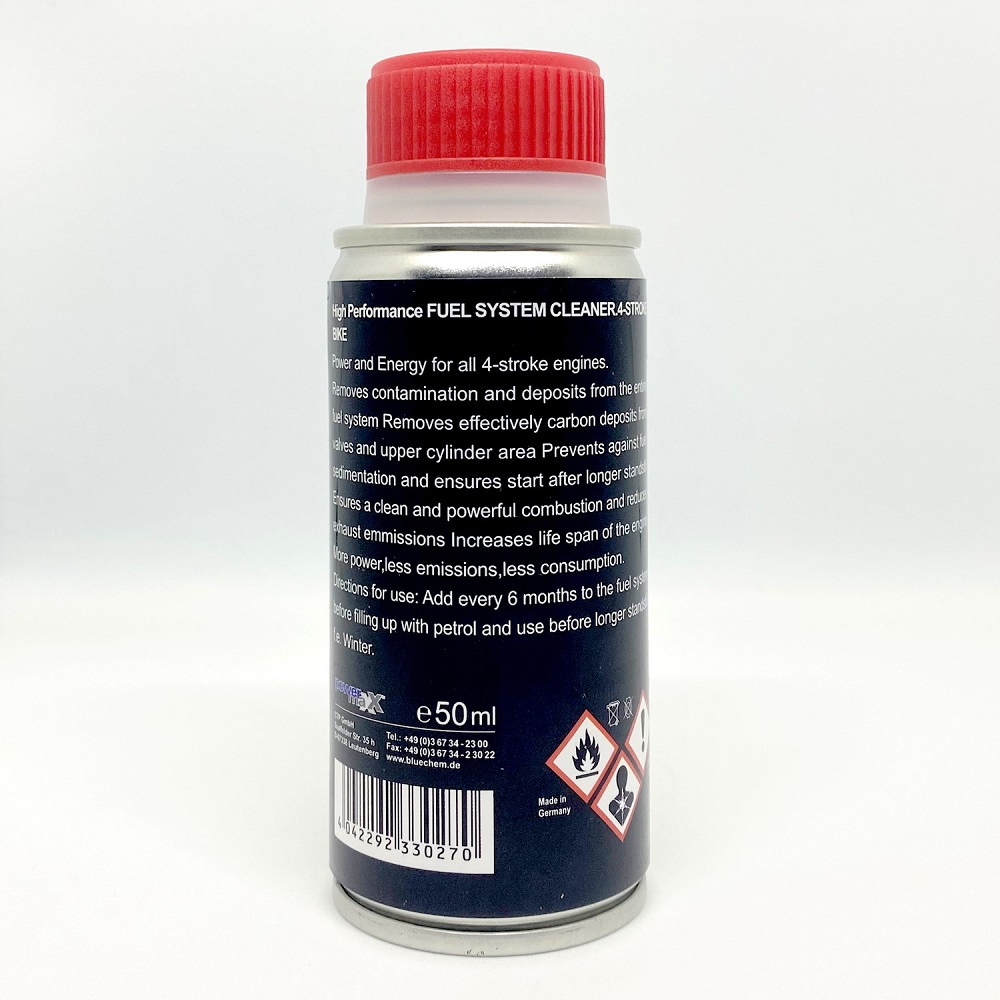 Phụ gia vệ sinh buồng đốt xe máy Bluechem Fuel System Cleaner Bluechem 33027E 50ml – Phù hợp cho xe dùng xăng E10, Vệ sinh hệ thống xăng, làm sạch kim phun, hỗ trợ tiết kiệm nhiên liệu