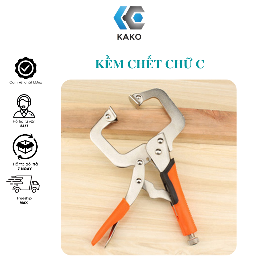 Kìm bấm chết chữ C Kako, kềm chết miệng vuông, Cảo kẹp gỗ chữ C ,vam kẹp nhanh cường lực.
