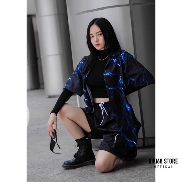Áo Sơ Mi Tay Lửng Menden Sấm Xét Thunder Phản Quang Fulltag Lụa Mềm 100%