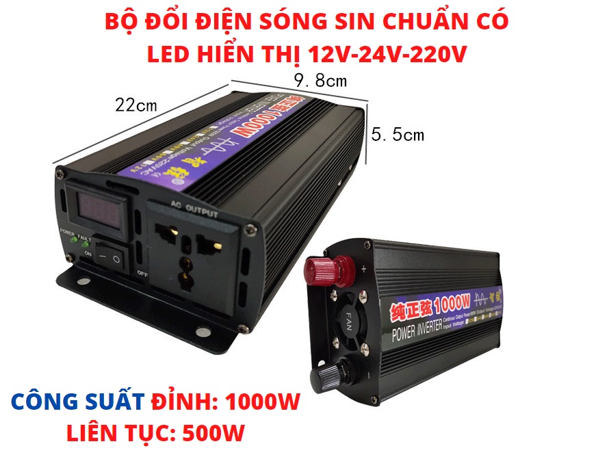 BỘ KICH ĐIỆN 12V-24V LÊN 220V SIN CHUẨN 1000W - Tây Nguyên Shopping  chuyên dụng dành cho xe hơi và xe ô tô