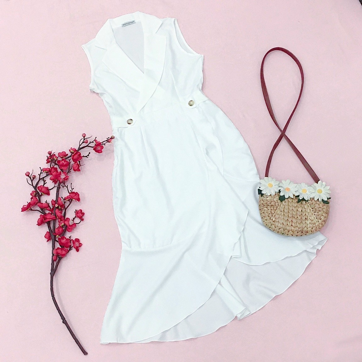 Đầm sm trắng tùng phối bèo