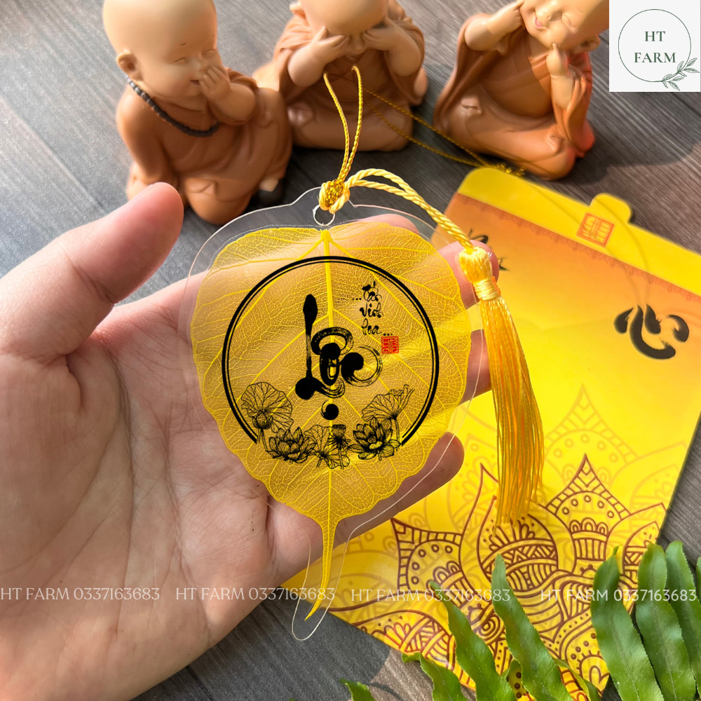 Lá bồ đề thư pháp "Phúc - Lộc - Thọ" (Cầu Tài Lộc - May mắn – Bình An, Ốp điện thoại, Hàng loại 1)