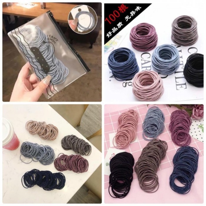 Set 100 thun cột tóc Quảng Châu kèm túi Zip