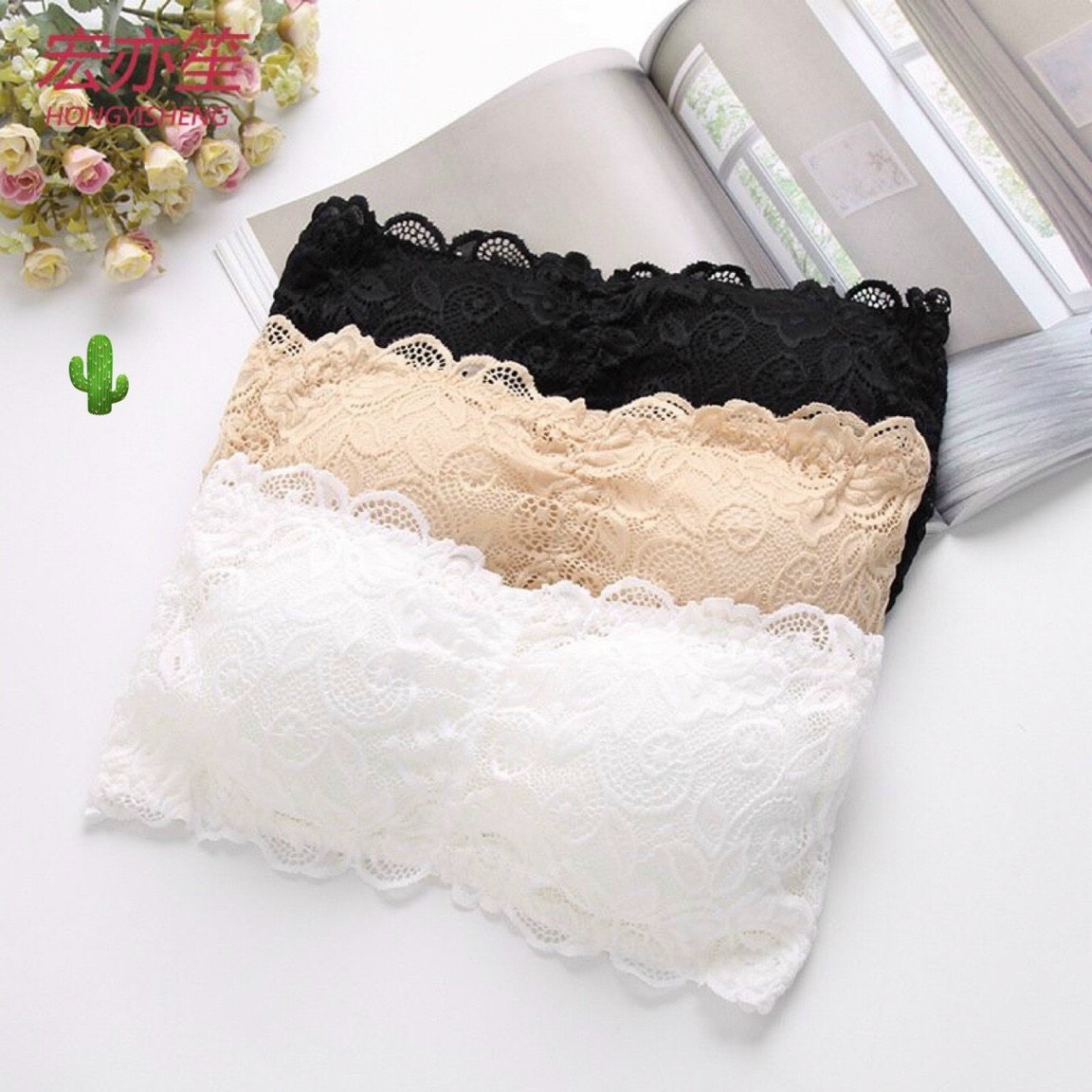 Áo ống viền ren thun mềm có mút ngực pcc