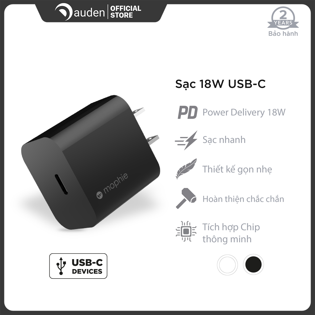 Sạc nhanh mophie power delivery 18w usb-c dành cho iphone/ipad - sạc nhanh mophie power delivery 18w usb-c dành cho iphone/ipad - hshop365