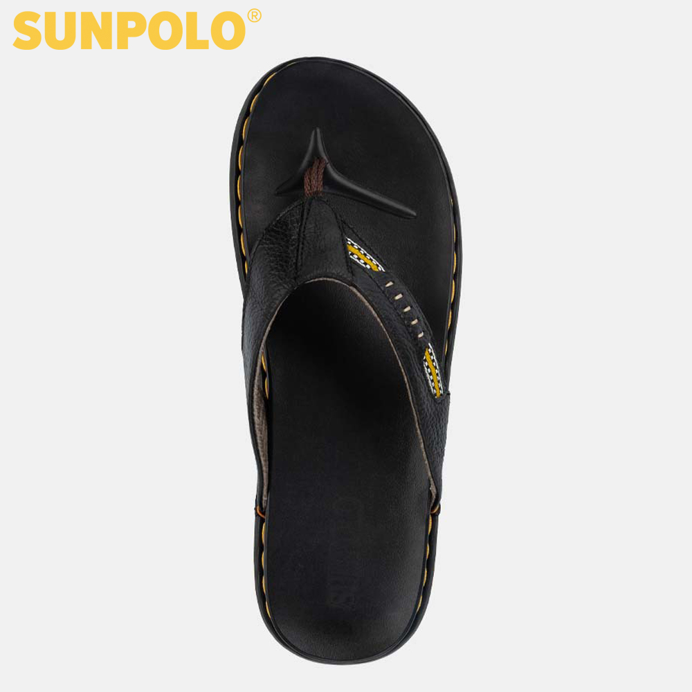 Dép kẹp nam da bò SUNPOLO KEP201 (Đen)