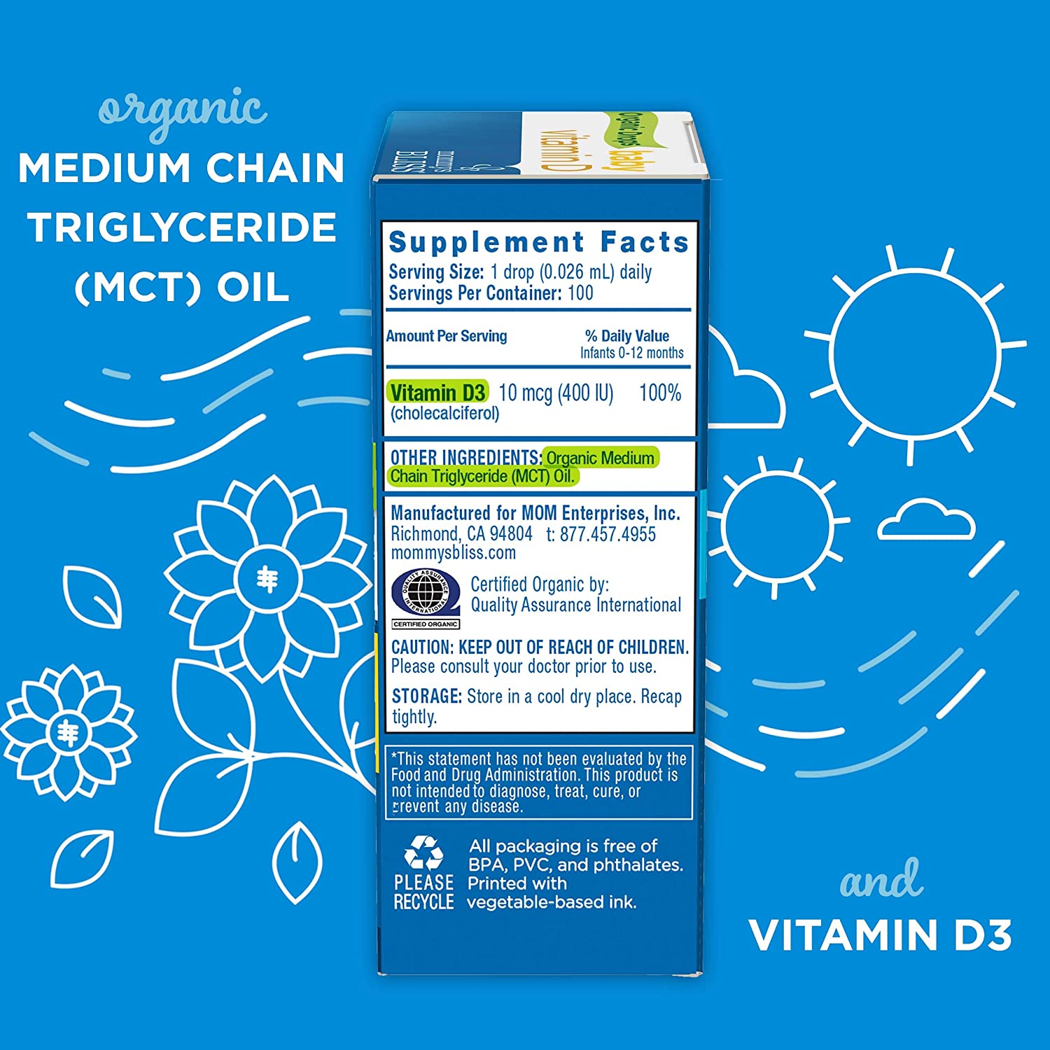 Mommy's Bliss Organic Drops No Artificial Color, Vitamin D, 0.11 Fl Oz