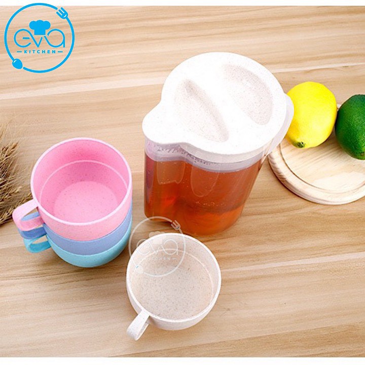 Bộ Bình Nước Kèm 4 Ly Cốc Nhựa Lúa Mạch Tiện Dụng