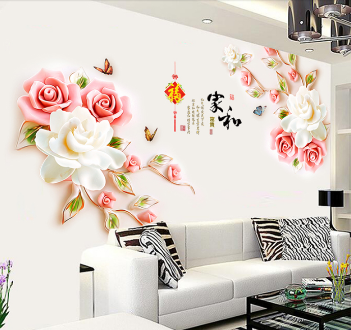 [HCM]DECAL DÁN TƯỜNG HOA HỒNG TRẮNG 3D
