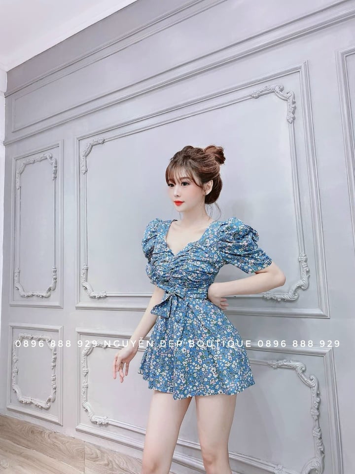 Đầm nữ lụa hoa nhún ngực siêu xinh thời trang Bambo