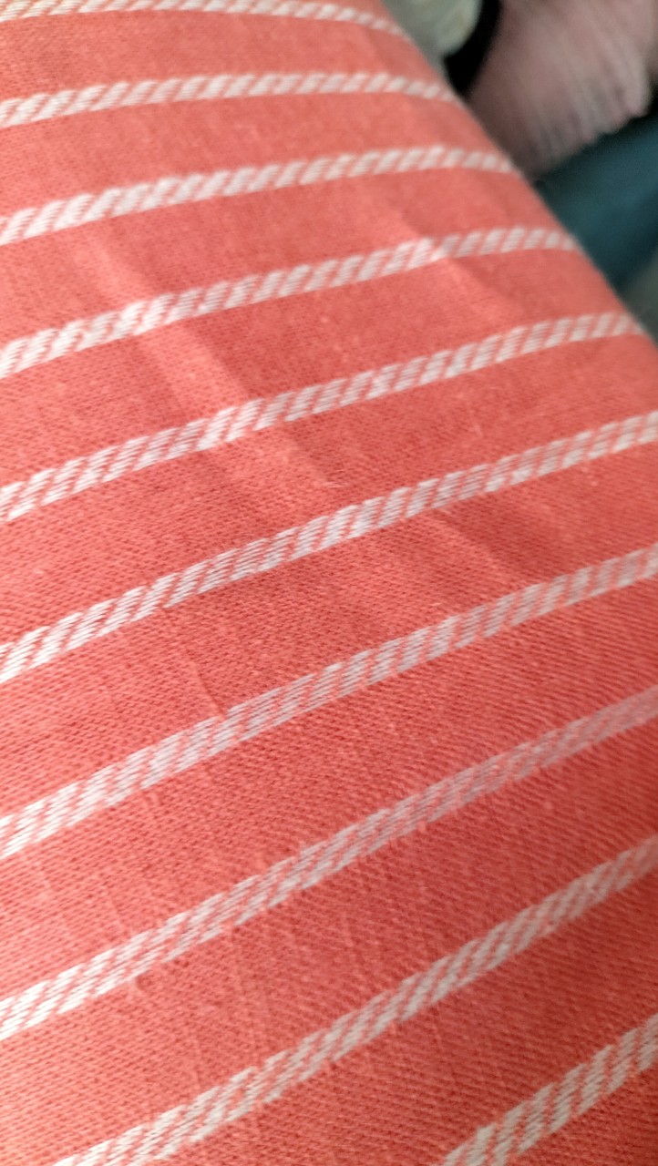 (1m) Vải linen sọc màu cam san hô