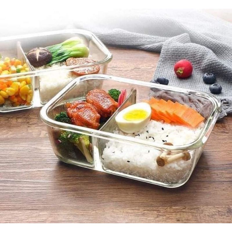 HỘP THỦY TINH 2 NGĂN MẪU MỚI THIẾT KẾ THỜI TRANG, CÓ NẮP ĐẬY CHỐNG BỤI BẨN VI KHUẨN, CHẤT THỦY TINH TRONG SUỐT DÀY ĐẸP, CHỊU LỰC, CHỊU NHIỆT TỐT, SỬ DỤNG ĐƯỢC TRONG LÒ VI SÓNG, TỦ LẠNH