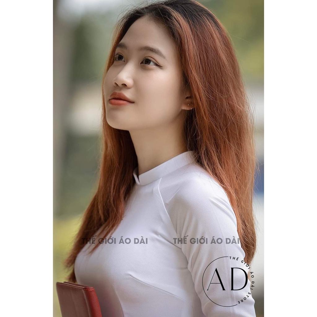 Áo dài trắng 4 tà truyền thống nữ học sinh đi học cấp 3 mặc đẹp thiết kế cổ cao V may sẵn nhiều size vải Chiffon cao cấp co giãn, mặc khai giảng bế giảng chụp ảnh kỷ yếu