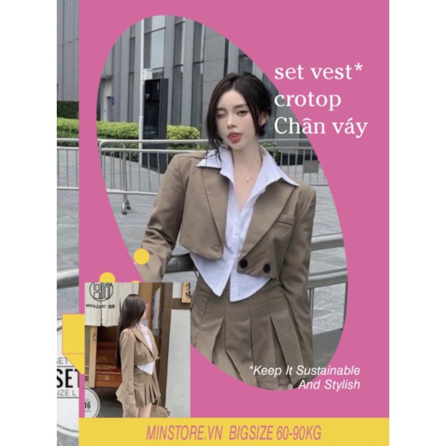 [SẴN] ẢNH THẬT (60-90kg) Bigsize Minstore.vn Set vest váy SET516