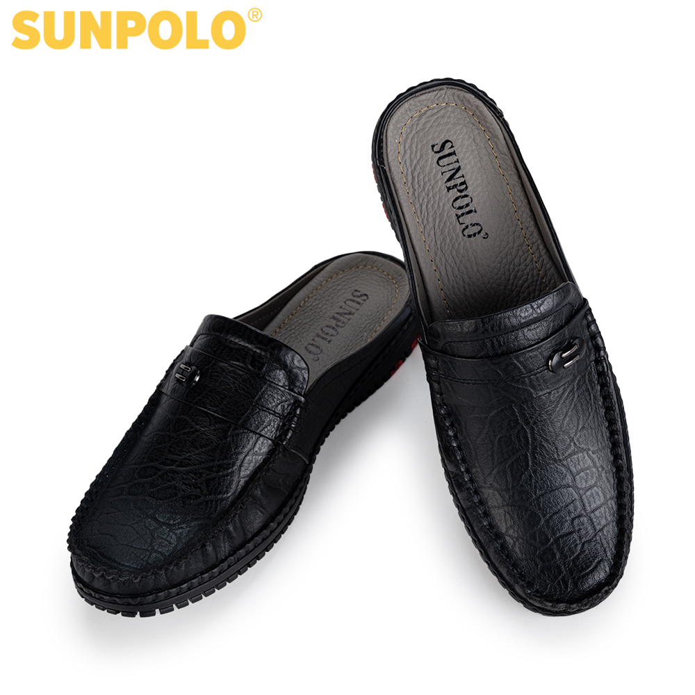 Giày không gót nam da bò SUNPOLO SPO274 Đen
