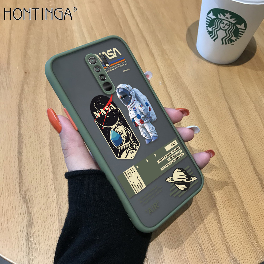 Hontinga Casing Case For Xiaomi Redmi 9 Case Creative NASA America Space National Astronaut Frosted Transparent Phone Case Full Back Cover Casing Camera Protect Cases Hard Case For Girls For Boys