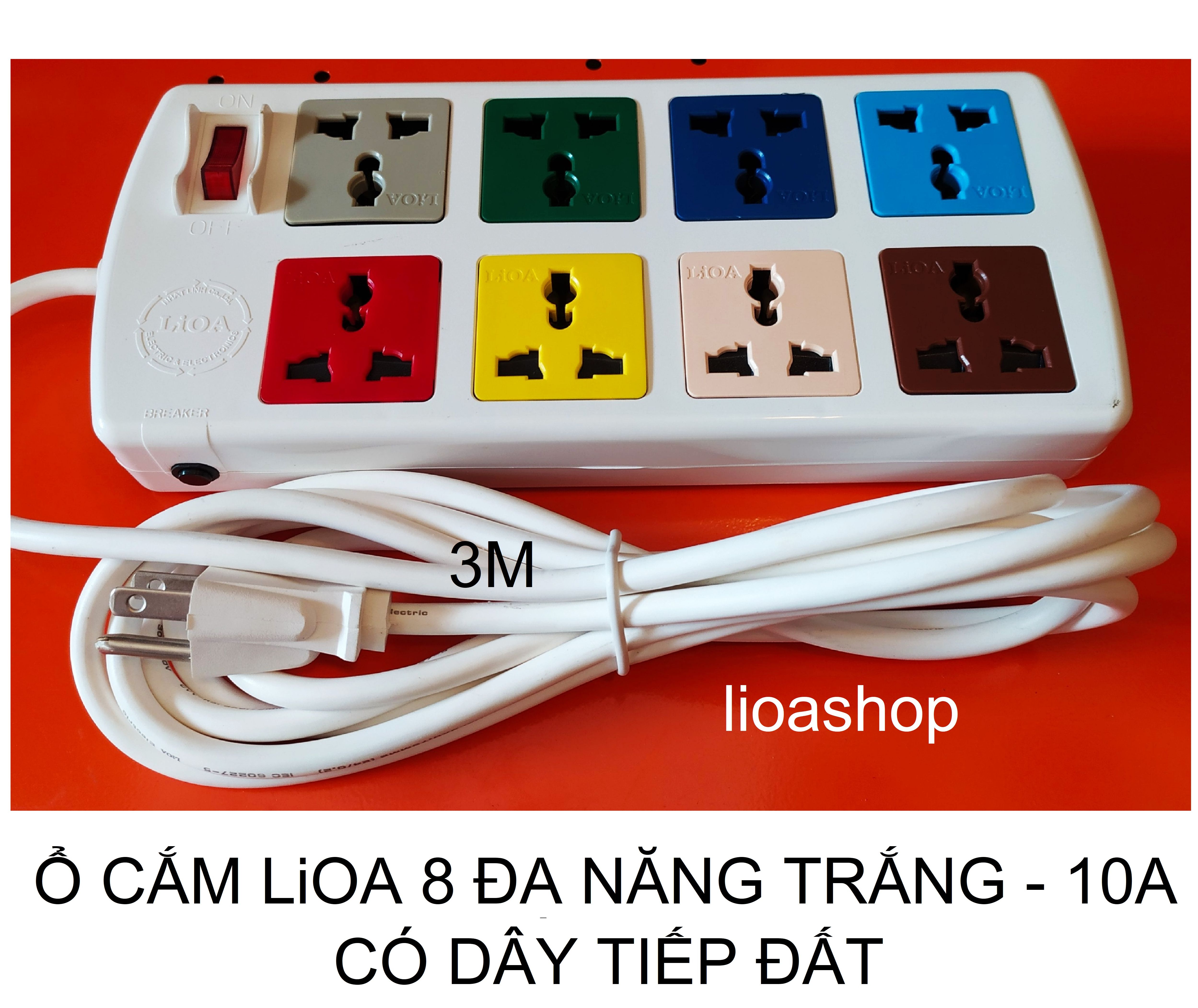 Ổ cắm điện lioa 8 đa năng có dây tiếp đất