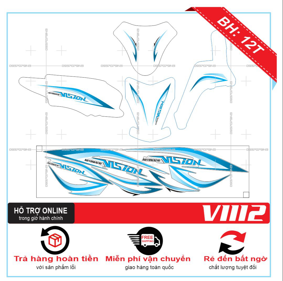 TEM XE VISION 2014 CHỈ XANH DÁN XE TRẮNG - DECAL BIKER