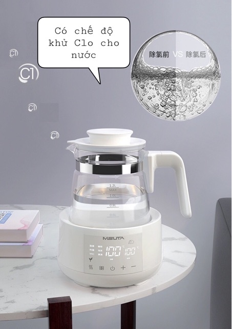 [Mã 44DIENTU80K giảm 6% đơn 400K] Máy hâm nước pha sữa Misuta giữ nhiệt Bình đun nước pha sữa