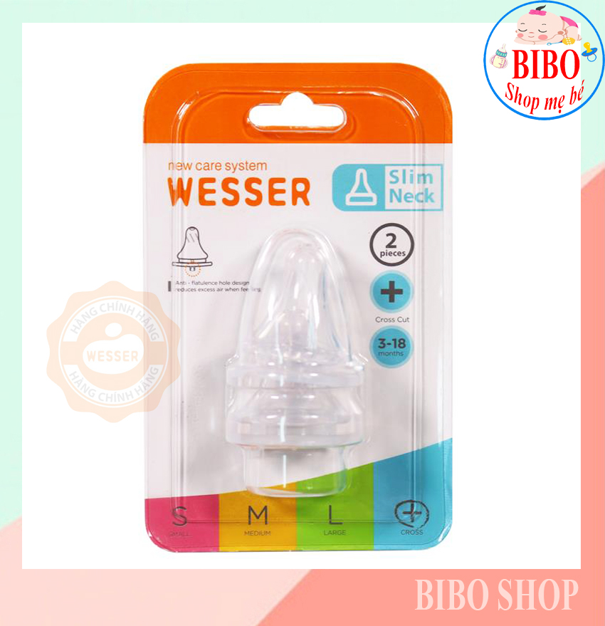 Lẻ / Set Núm Ty Wesser Cổ Hẹp Siêu Mềm Có Van Thông Hơi Đủ Size S,M,L,+