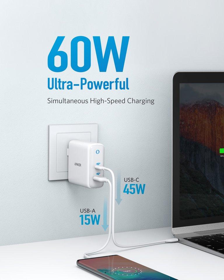 Cốc sạc nhanh Anker PowerPort Atom III 2 cổng 60W