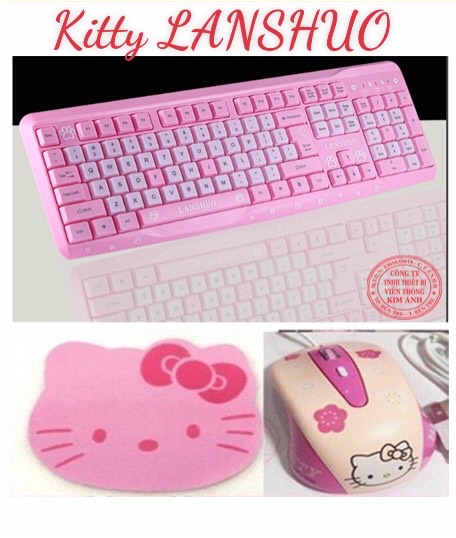 Bàn phím máy tính Kitty, chuôi cắm USB, màu hồng cho cô nàng hiện đại, Bảo hành 12 tháng