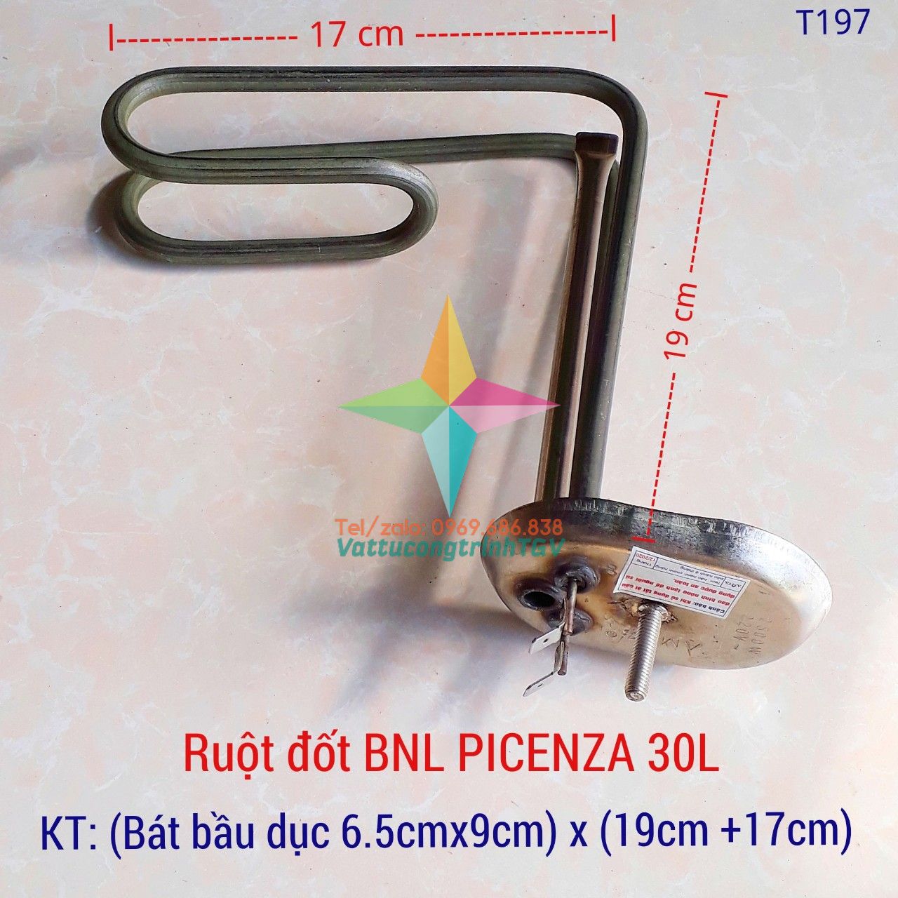 Ruôt đốt Bình Nóng Lạnh PICENZA 30L bát bầu dục lõm 6.5cm x 9cm có ống cảm biến