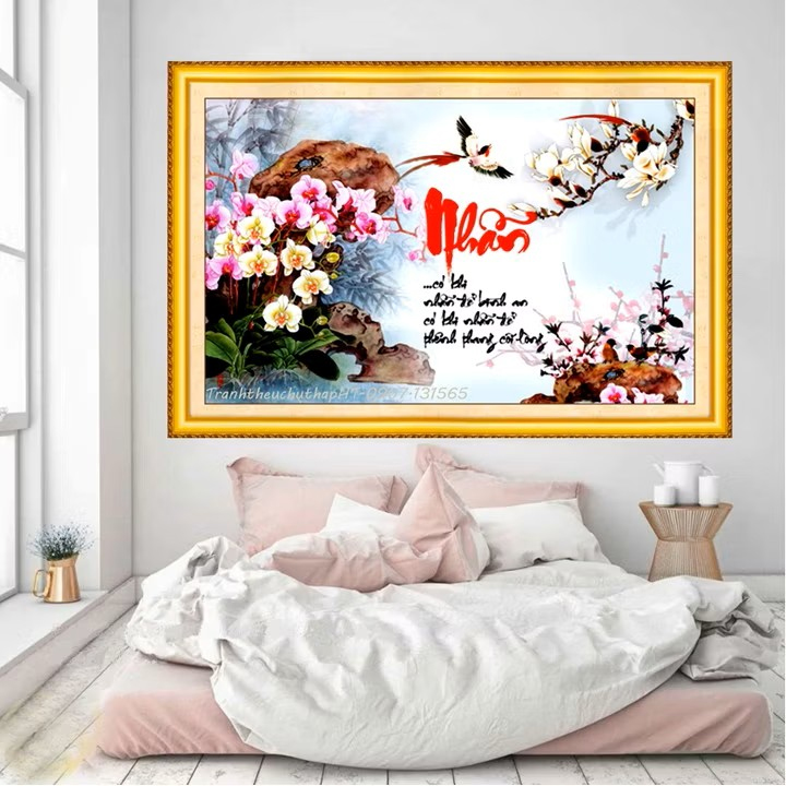 Tranh đính đá - Tranh thêu chữ thập chữ nhẫn hoa lan LV3336, LV175: 75*50cm - tự đính