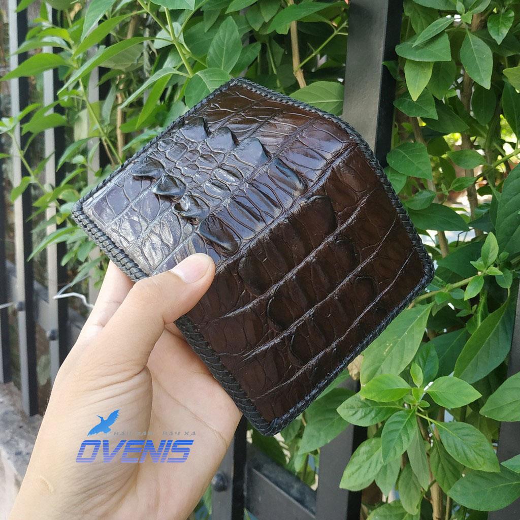 [FREE SHIP] VÍ BÓP DA CÁ SẤU DÁNG ĐỨNG 2 MẶT ĐAN VIỀN MADE BY OVENIS