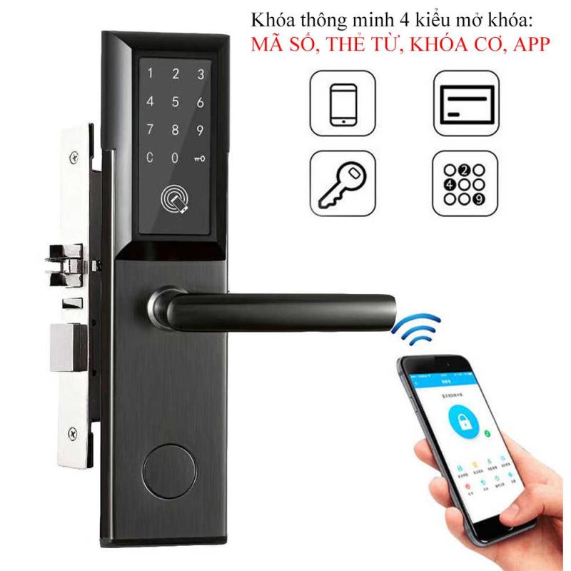 Khóa cửa điện tử thông minh khóa chống trộm dùng APP- Khóa thẻ từ, Khóa mã số Khóa cơ- Kết nối Bluetooth - Bảo hành 12 tháng - Hỗ trợ lắp đặt và cài đặt - Mở bên phải