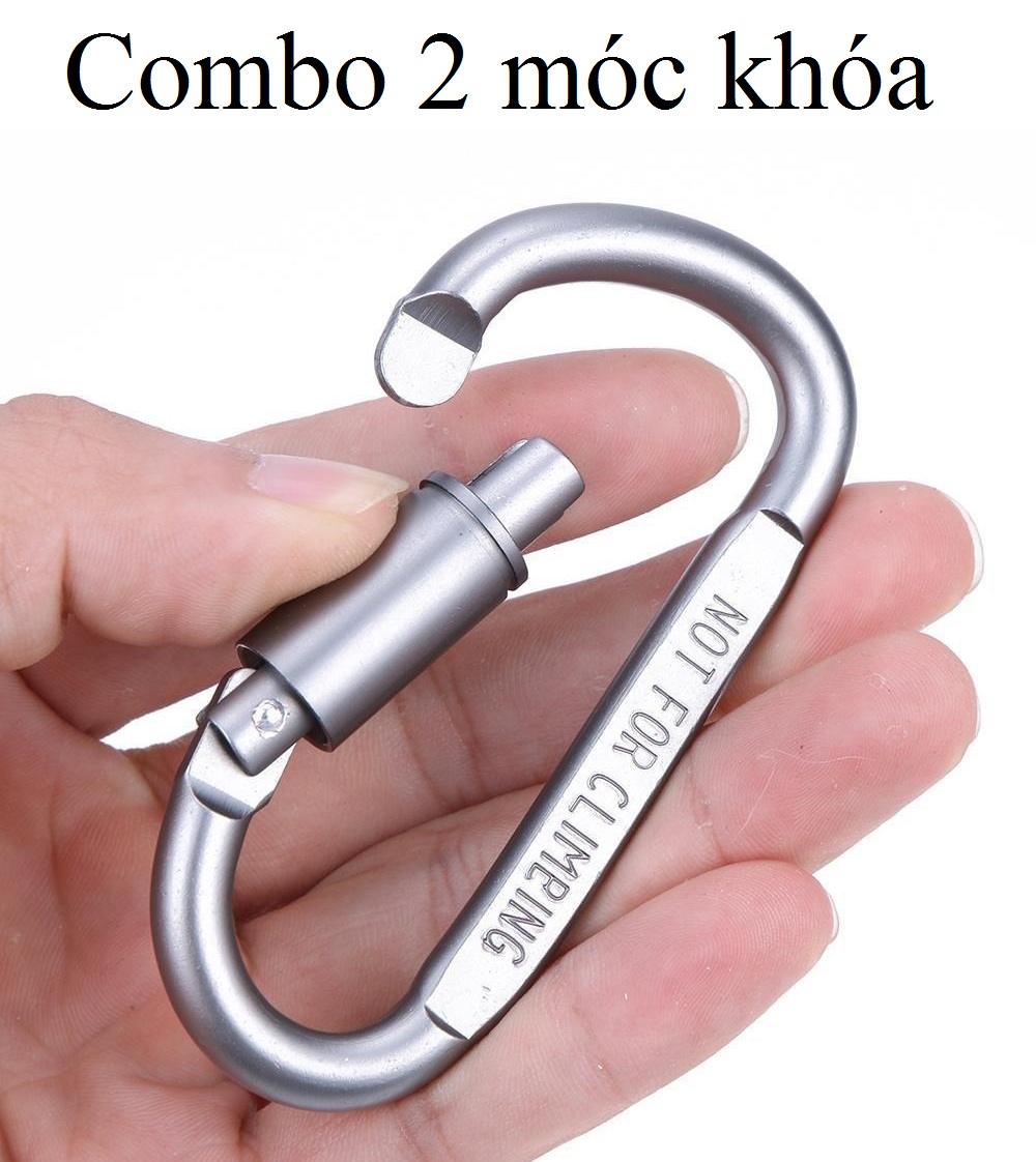 Combo 2 Móc khóa vòng khóa đa năng Carabiner Chữ D Khoá Xoay 8cm treo đồ đi du lịch, đi phượt, đi dã ngoại