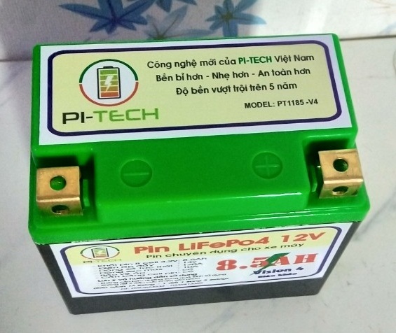 ẮC QUY XE MÁY V4 - Pin Lithium PI-TECH 8,5Ah  (Khởi động xe máy-Bền gấp 4 lần ắc quy chì-Siêu nhẹ)
