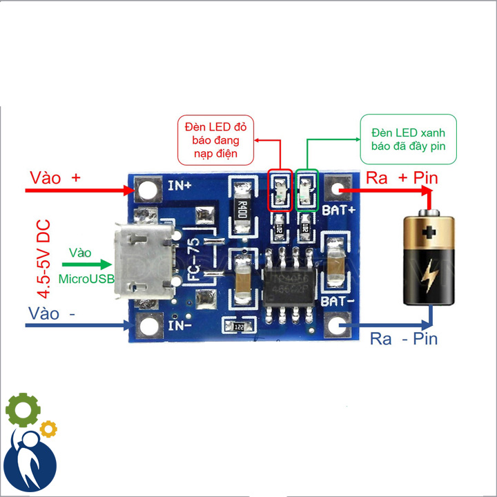 Mạch Sạc Pin 18650 TP4056 1A MicroUSB